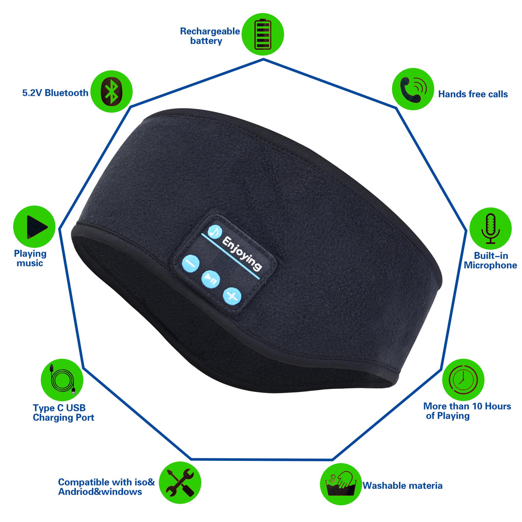 Auriculares Bluetooth con diadema para dormir, auriculares inalámbricos cálidos, altavoces deportivos para música, banda para dormir para mujeres y hombres, negro, azul, rojo AANHORA-SHOPPING