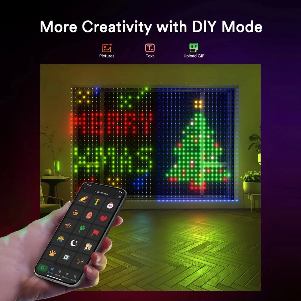 Cortina de luces inteligente de 256/400LED, cadena de luces dinámicas DIY, patrón que cambia de Color, aplicación remota de texto para decoración de fiesta en casa AANHORA-SHOPPING