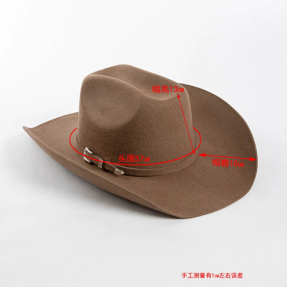 Sombrero de vaquero de lana 100%, accesorios del mismo color para otoño e invierno, sombrero de vaquero rizado clásico de Panamá, sombrero vaquero AANHORA-SHOPPING