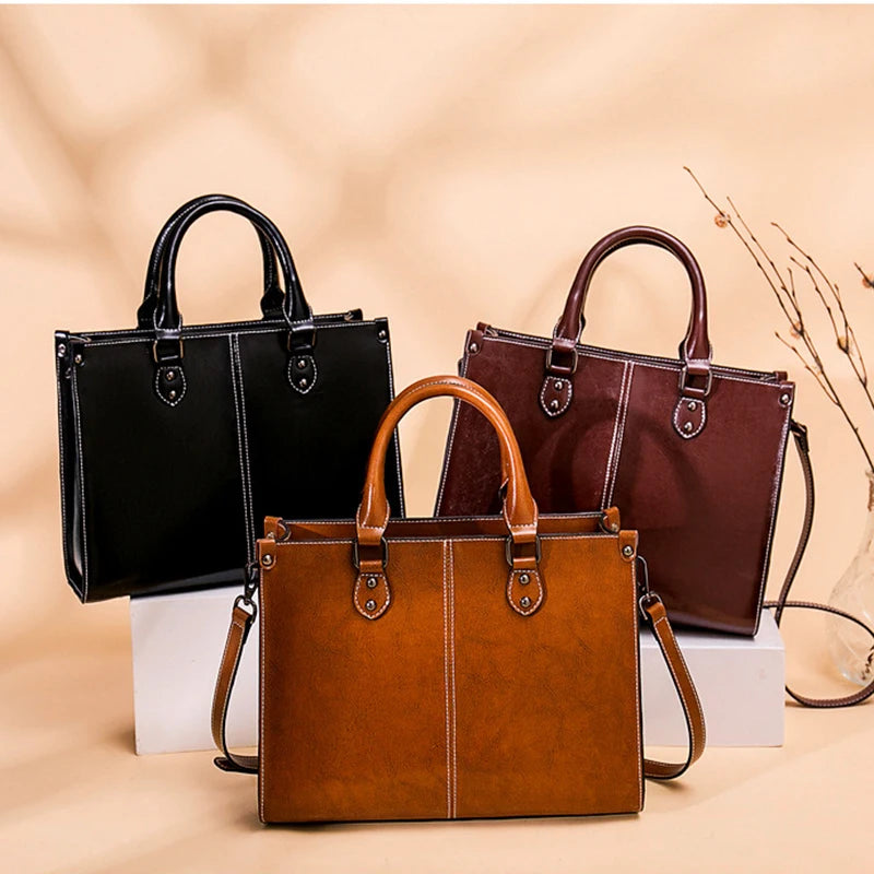 Bolso de mano para mujer, bolso grande de hombro cruzado, bolso de compras de cuero genuino, moda de oficina, bandolera Cuero de vaca Real para mujer, bolsos con asa superior AANHORA-SHOPPING