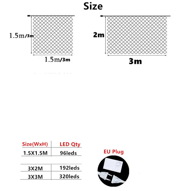 Guirnaldas Navideñas de 3mx2m, 2mx2m, 1.5X1.5m, Luces LED de Navidad, Luces de Red, Luces de Hadas para Fiestas Navideñas, Decoración de Jardín, Boda, Cortina de Luces AANHORA-SHOPPING