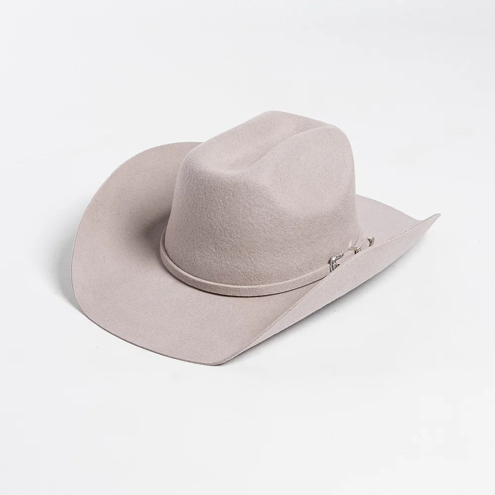 Sombrero de vaquero de lana 100%, accesorios del mismo color para otoño e invierno, sombrero de vaquero rizado clásico de Panamá, sombrero vaquero AANHORA-SHOPPING