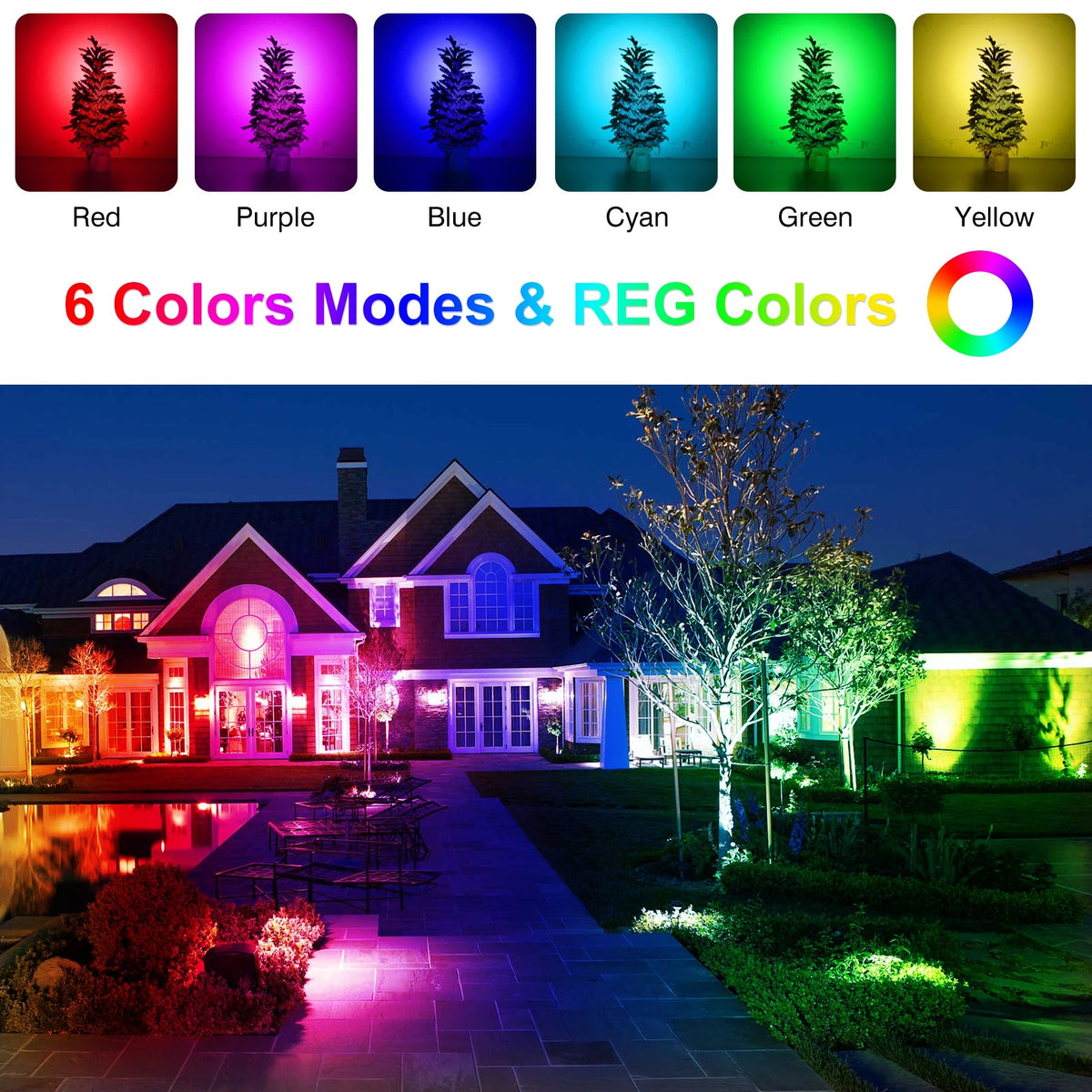 Foco Solar RGB de 1/2/4/6 luces IP65, luz Solar impermeable, luz de jardín para exteriores, decoración para fiesta de Navidad y Halloween AANHORA-SHOPPING