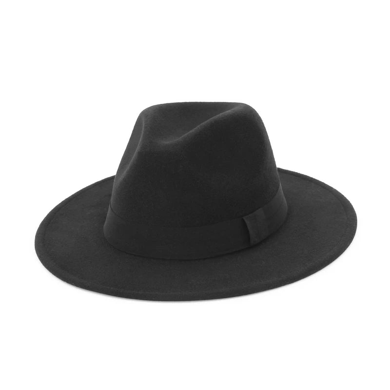 Sombrero Fedora Unisex de Ala Ancha de Fieltro con Banda Negra, Sombreros Panamá de Color Sólido para Mujeres y Hombres AANHORA-SHOPPING