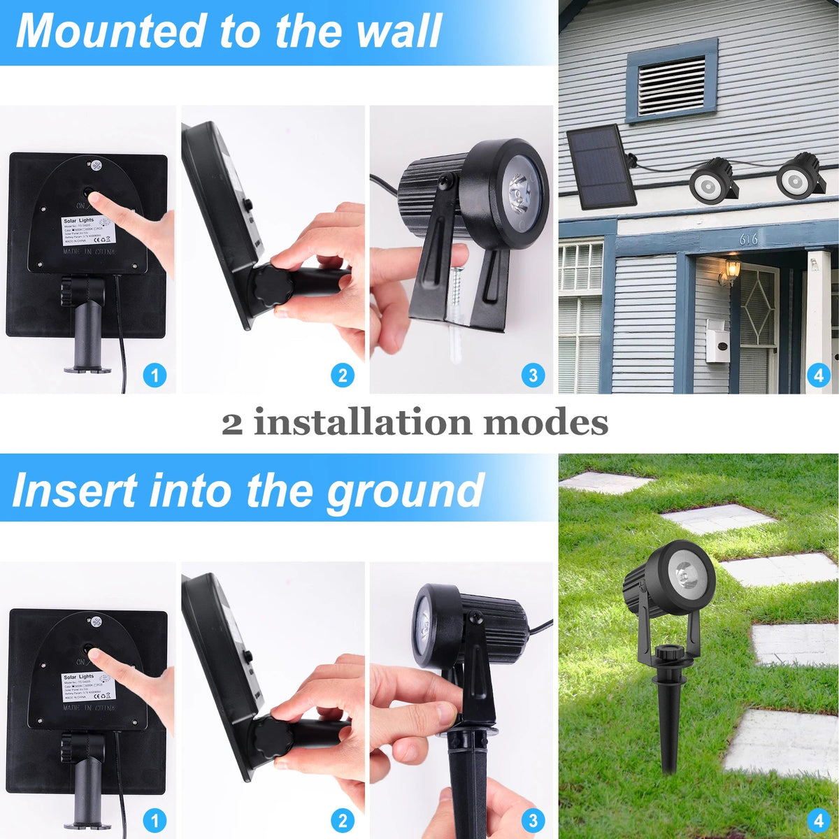 Foco Solar RGB de 1/2/4/6 luces IP65, luz Solar impermeable, luz de jardín para exteriores, decoración para fiesta de Navidad y Halloween AANHORA-SHOPPING
