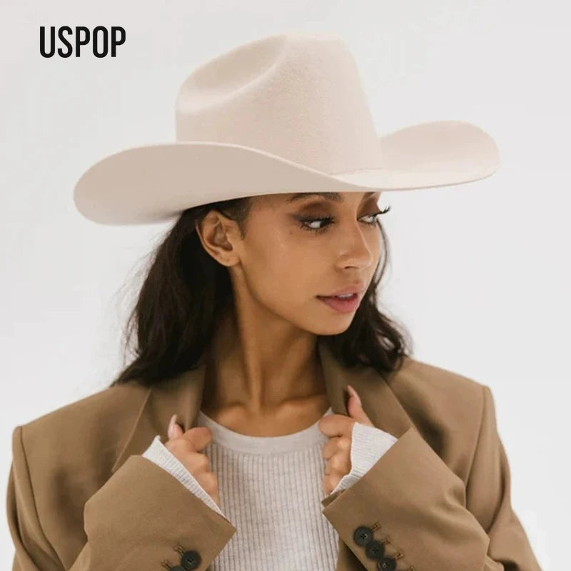 USPOP Sombrero de vaquero de lana 100% Sombrero de fieltro de ala ancha unisex Color sólido Estilo Fedora clásico Múltiples tamaños S-XL Otoño Invierno AANHORA-SHOPPING