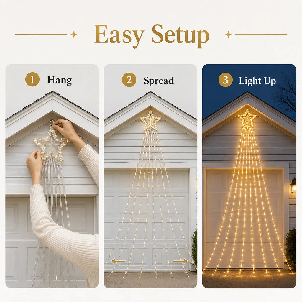 Luces Solares para Árbol de Navidad, Guirnalda de Luces en Cascada con Forma de Estrella, 200/290 LED, 8 Modos, Decoración Navideña para Jardín, Patio, Exteriores AANHORA-SHOPPING