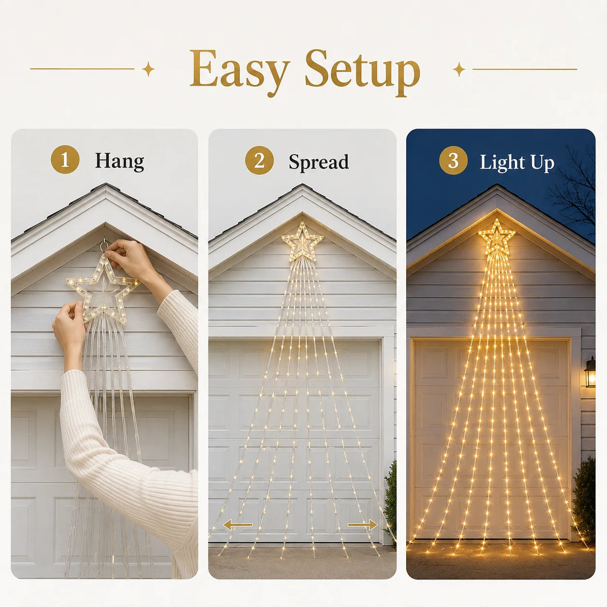 Luces Solares para Árbol de Navidad, Guirnalda de Luces en Cascada con Forma de Estrella, 200/290 LED, 8 Modos, Decoración Navideña para Jardín, Patio, Exteriores AANHORA-SHOPPING