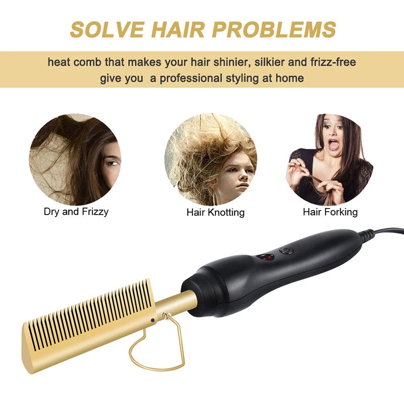 Portable dual-function straightening and curling hair brush, multi-functional electric heating travel hair styling iron AANHORA-SHOPPING
