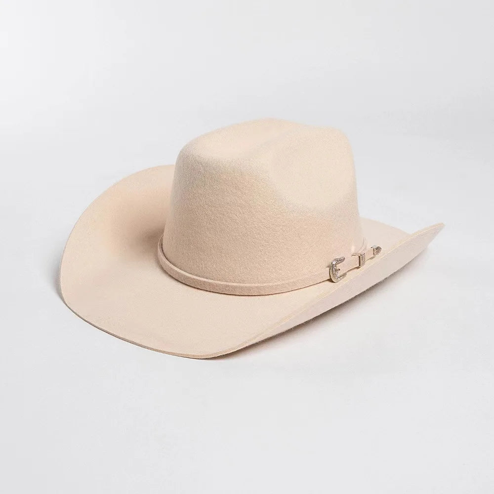 Sombrero de vaquero de lana 100%, accesorios del mismo color para otoño e invierno, sombrero de vaquero rizado clásico de Panamá, sombrero vaquero AANHORA-SHOPPING