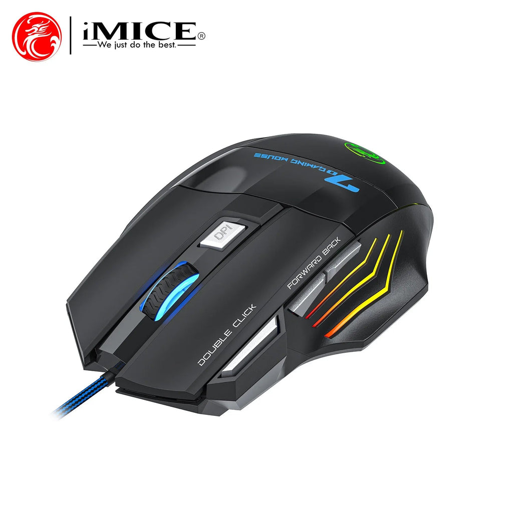 Ratón óptico con cable para juegos, retroiluminación RGB, 3200 DPI, ajustable, 4 botones, diseño ergonómico, ideal para PC, ordenador, portátil y tableta. AANHORA-SHOPPING