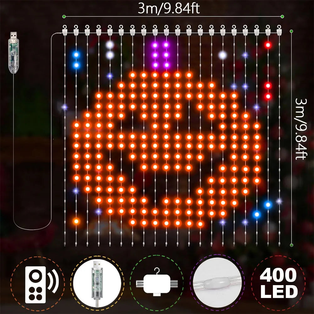 Guirnalda de Luces LED Inteligentes para Cortina, 400-800 LED, con Control Remoto por Aplicación, Sincronización con Música, Luces de Navidad para Exteriores AANHORA-SHOPPING