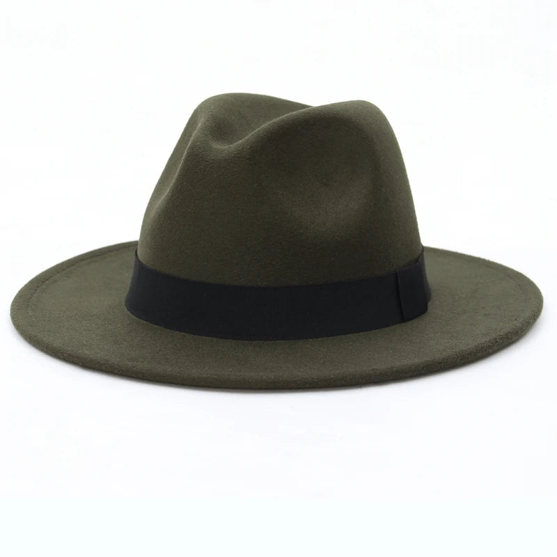 Sombrero Fedora Unisex de Ala Ancha de Fieltro con Banda Negra, Sombreros Panamá de Color Sólido para Mujeres y Hombres AANHORA-SHOPPING