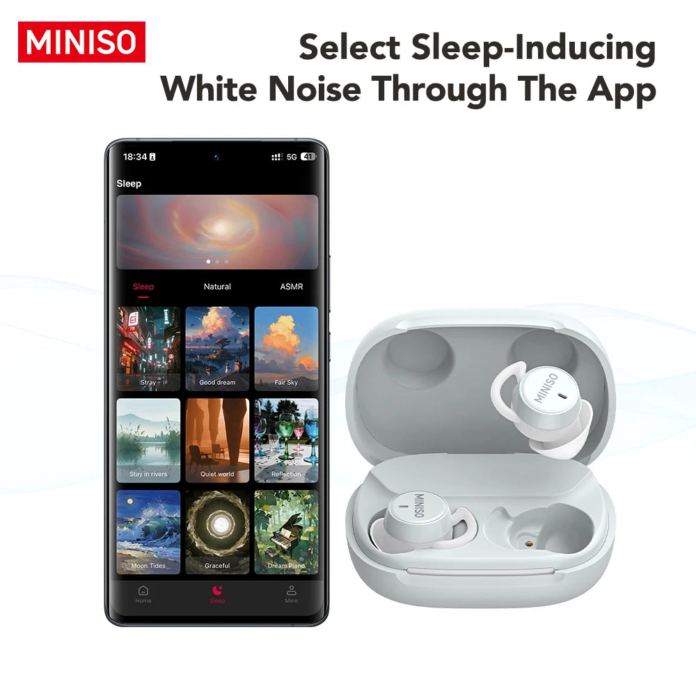 Audífonos MINISO MS217 para Dormir, Auriculares Bluetooth con Traducción IA, Audífonos Intrauditivos Inalámbricos Ideales para Dormir AANHORA-SHOPPING