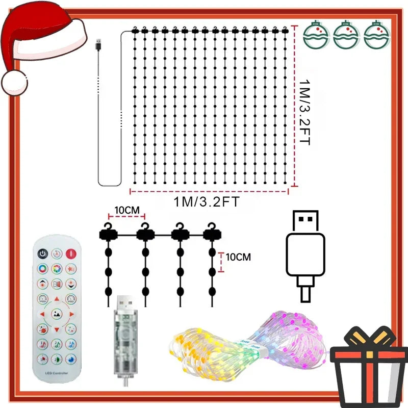 Cortina de luces inteligente de 256/400LED, cadena de luces dinámicas DIY, patrón que cambia de Color, aplicación remota de texto para decoración de fiesta en casa AANHORA-SHOPPING