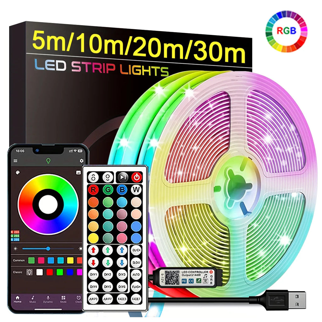 RGB Led Strip Lights 5m 10m 20m 30m Led Room Light with APP Control Flexible Ribbon Luces Led Tape for Room Bedroom Decoration AANHORA-SHOPPING