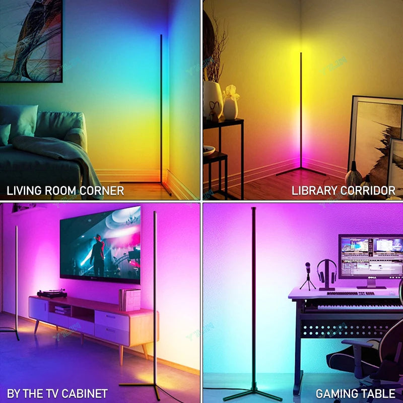 Lámpara de pie inteligente mejorada de 145/180 cm, RGBIC, control remoto por aplicación Tuya Smart, luz ambiental nórdica para decoración de salas de juego AANHORA-SHOPPING