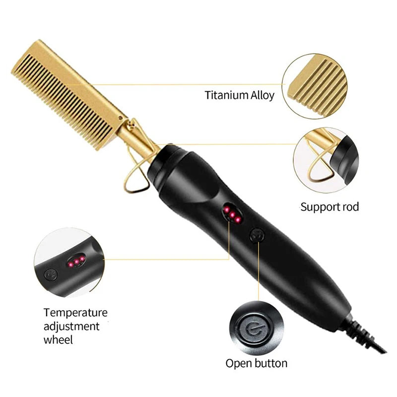 Portable dual-function straightening and curling hair brush, multi-functional electric heating travel hair styling iron AANHORA-SHOPPING