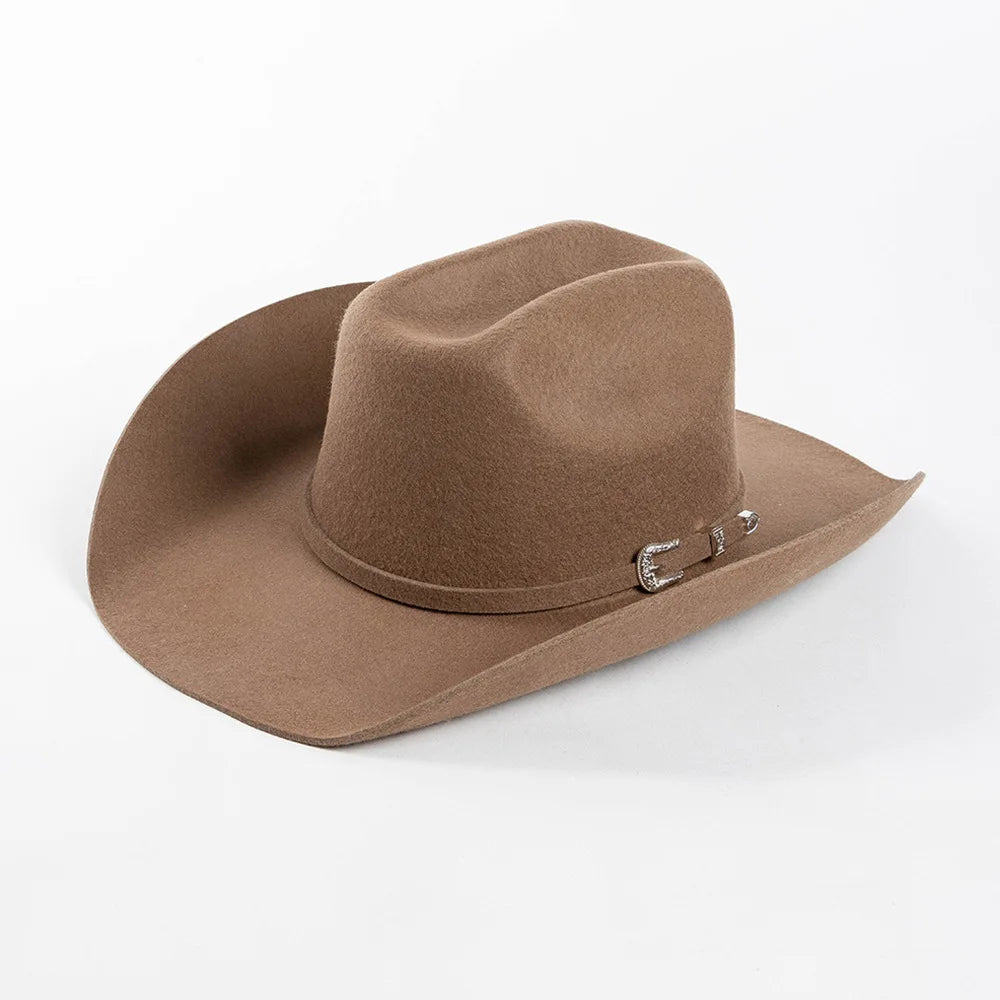 Sombrero de vaquero de lana 100%, accesorios del mismo color para otoño e invierno, sombrero de vaquero rizado clásico de Panamá, sombrero vaquero AANHORA-SHOPPING