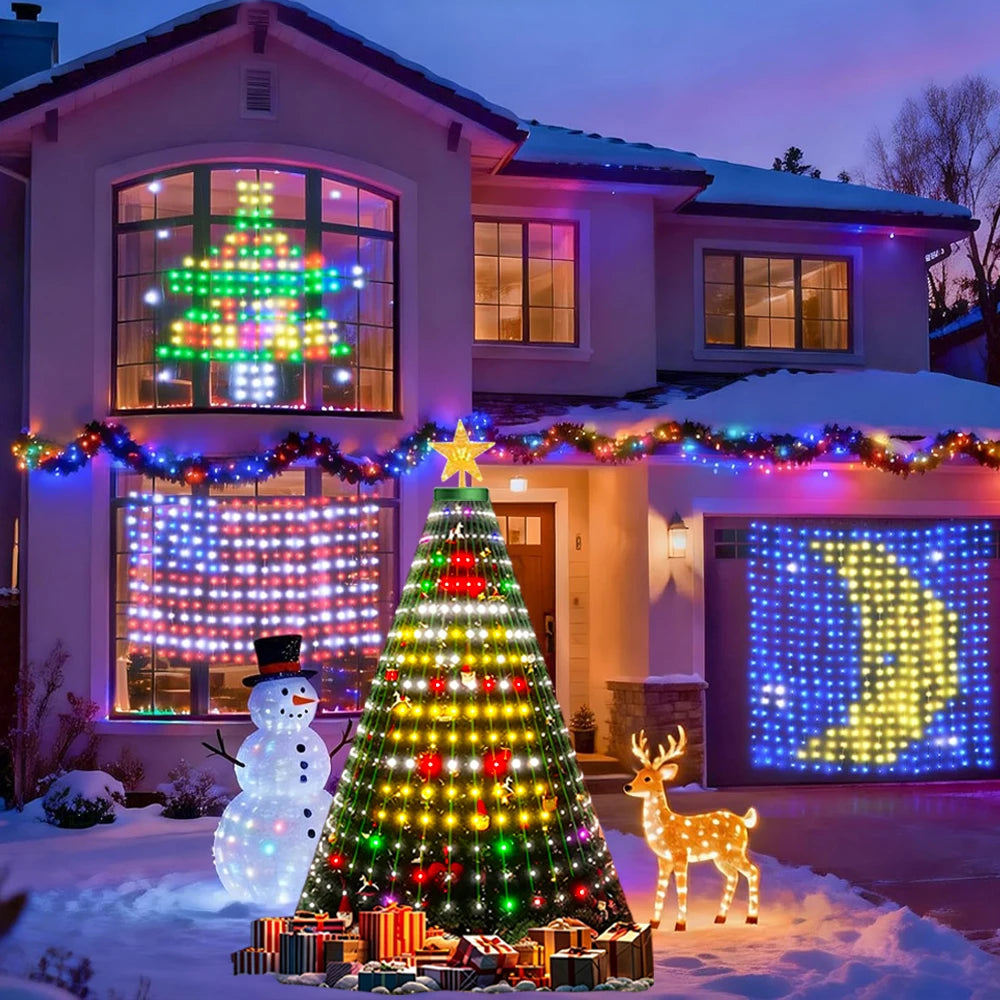 Guirnalda de Luces LED Inteligentes para Cortina, 400-800 LED, con Control Remoto por Aplicación, Sincronización con Música, Luces de Navidad para Exteriores AANHORA-SHOPPING