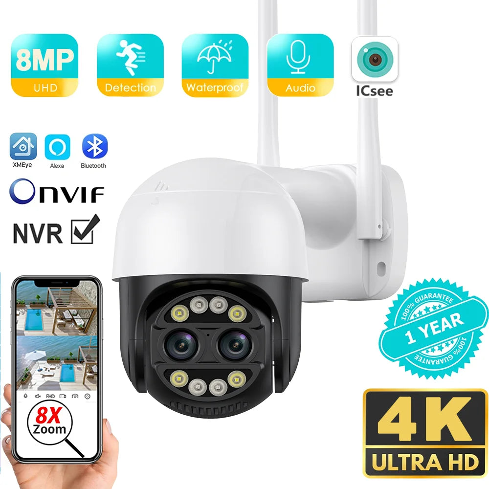 8X Digital Zoom 8MP PTZ WiFi Camera Dual Lens Night Vision Human Detection CCTV Video Surveillance Camera 4K Security IP Camera AANHORA-SHOPPING