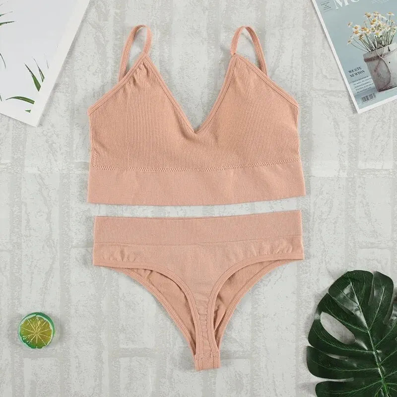 Conjunto de ropa interior de 2 piezas para mujer, bragas sexys, Bralette sin costuras, lencería femenina, Top corto sin mangas suave AANHORA-SHOPPING