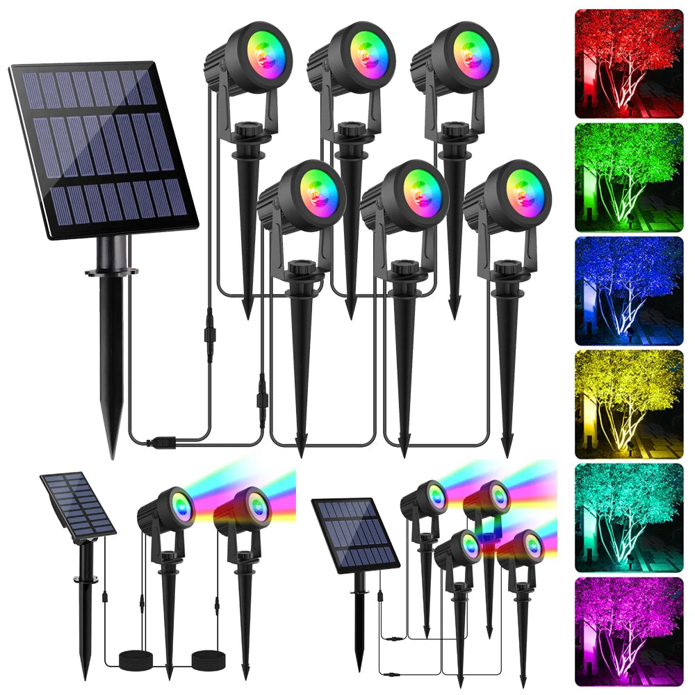 Foco Solar RGB de 1/2/4/6 luces IP65, luz Solar impermeable, luz de jardín para exteriores, decoración para fiesta de Navidad y Halloween AANHORA-SHOPPING