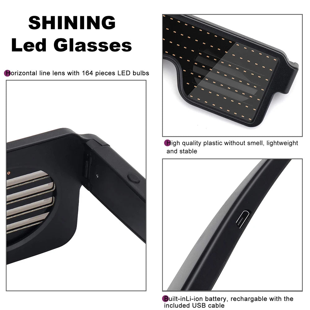 Gafas LED iluminadas, gafas dinámicas para recuerdo de fiesta, Festival, Navidad, recargable por USB, LED Rave, gafas intermitentes brillantes AANHORA-SHOPPING