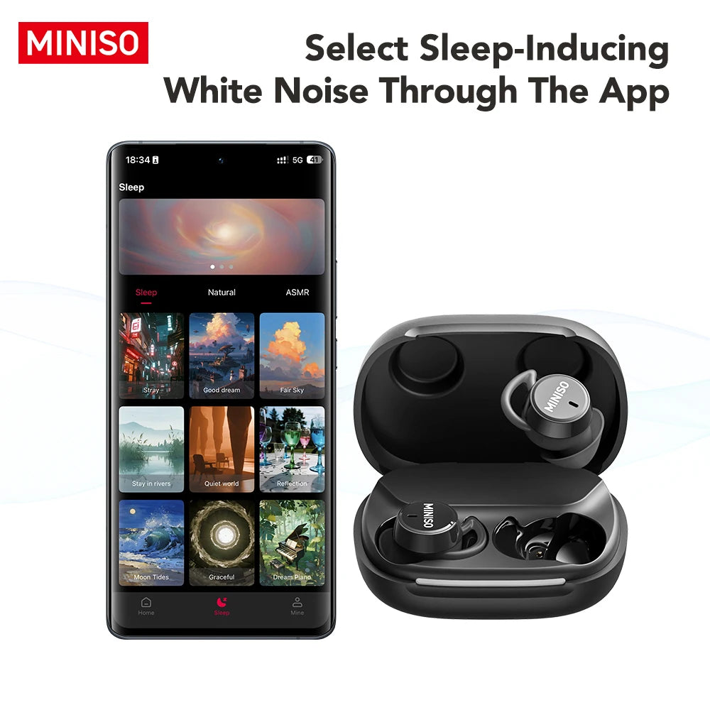 Audífonos MINISO MS217 para Dormir, Auriculares Bluetooth con Traducción IA, Audífonos Intrauditivos Inalámbricos Ideales para Dormir AANHORA-SHOPPING
