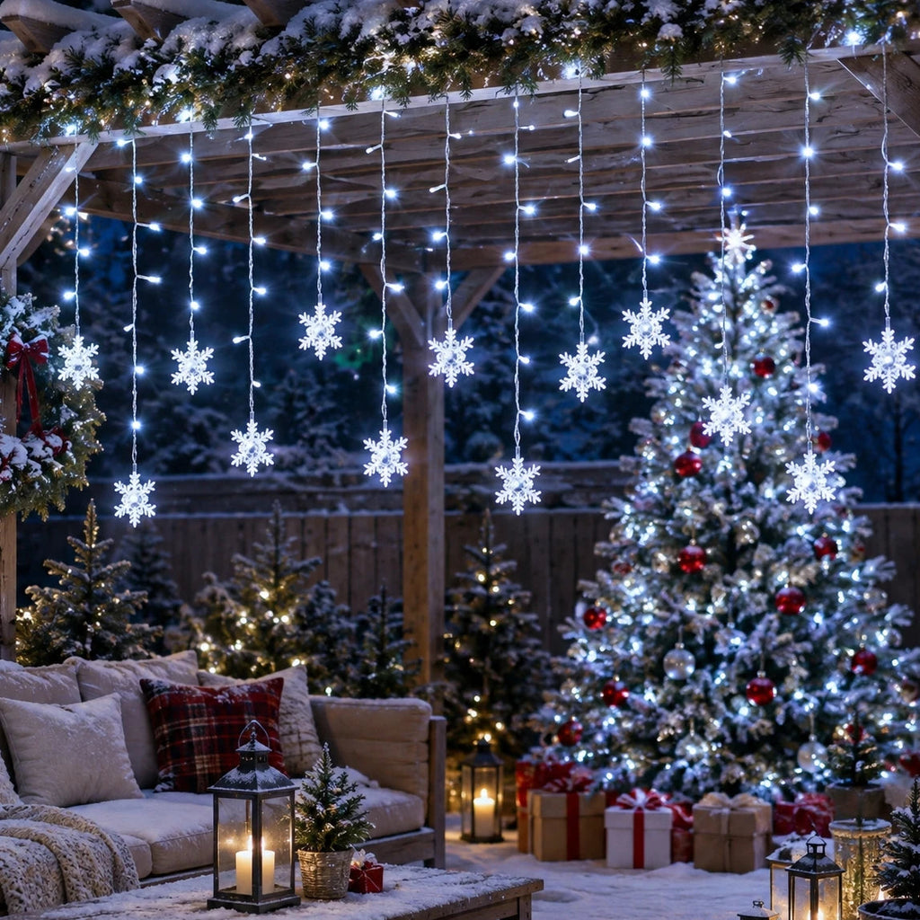 Guirnalda de Luces Solares con Forma de Copo de Nieve, Decoración para Árbol de Navidad, Luces para Festividades de Invierno, Decoración para Navidad y Halloween AANHORA-SHOPPING