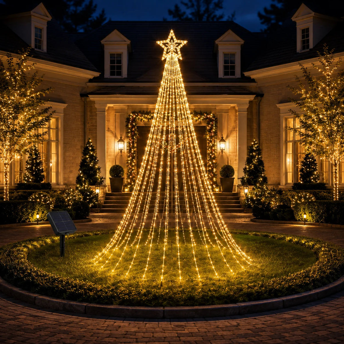 Luces Solares para Árbol de Navidad, Guirnalda de Luces en Cascada con Forma de Estrella, 200/290 LED, 8 Modos, Decoración Navideña para Jardín, Patio, Exteriores AANHORA-SHOPPING