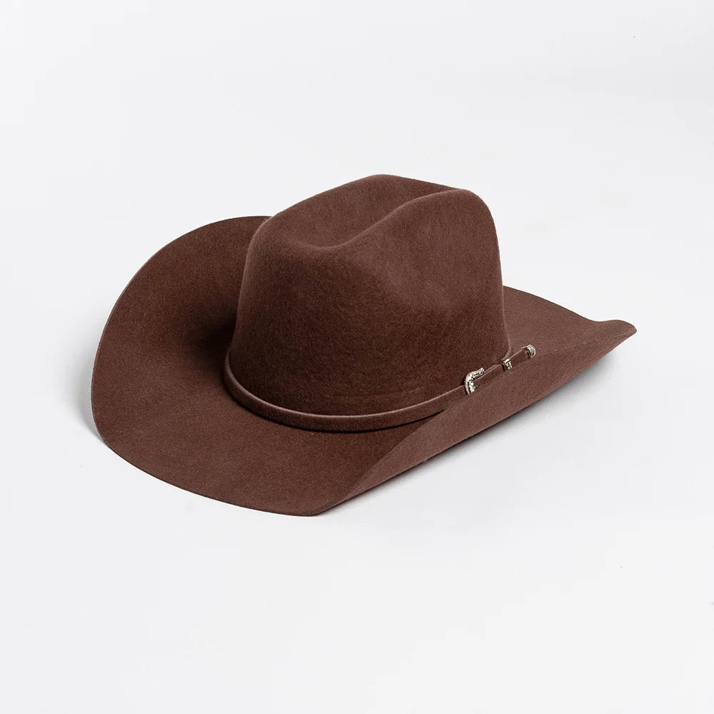 Sombrero de vaquero de lana 100%, accesorios del mismo color para otoño e invierno, sombrero de vaquero rizado clásico de Panamá, sombrero vaquero AANHORA-SHOPPING