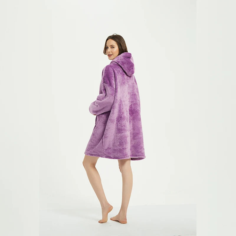 Manta de invierno con capucha para mujer, mantas cálidas de gran tamaño, jersey de felpa de microfibra de 850 gramos, bata, manta polar, sudadera AANHORA-SHOPPING