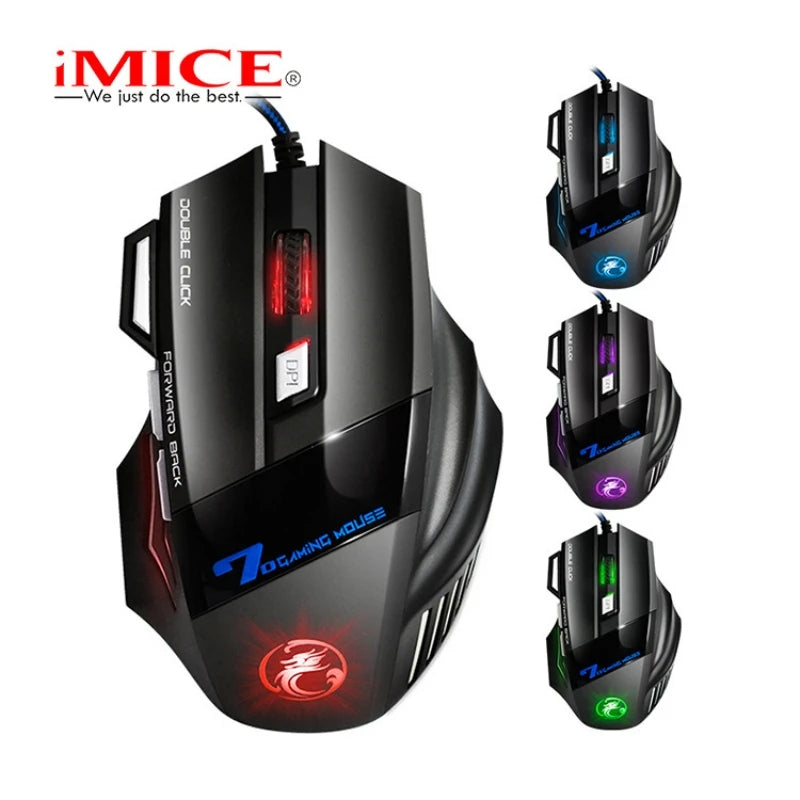 Ratón óptico con cable para juegos, retroiluminación RGB, 3200 DPI, ajustable, 4 botones, diseño ergonómico, ideal para PC, ordenador, portátil y tableta. AANHORA-SHOPPING