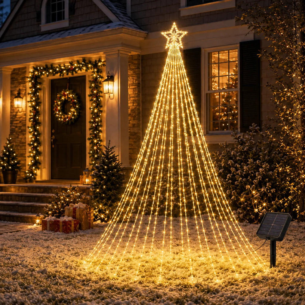 Luces Solares para Árbol de Navidad, Guirnalda de Luces en Cascada con Forma de Estrella, 200/290 LED, 8 Modos, Decoración Navideña para Jardín, Patio, Exteriores AANHORA-SHOPPING