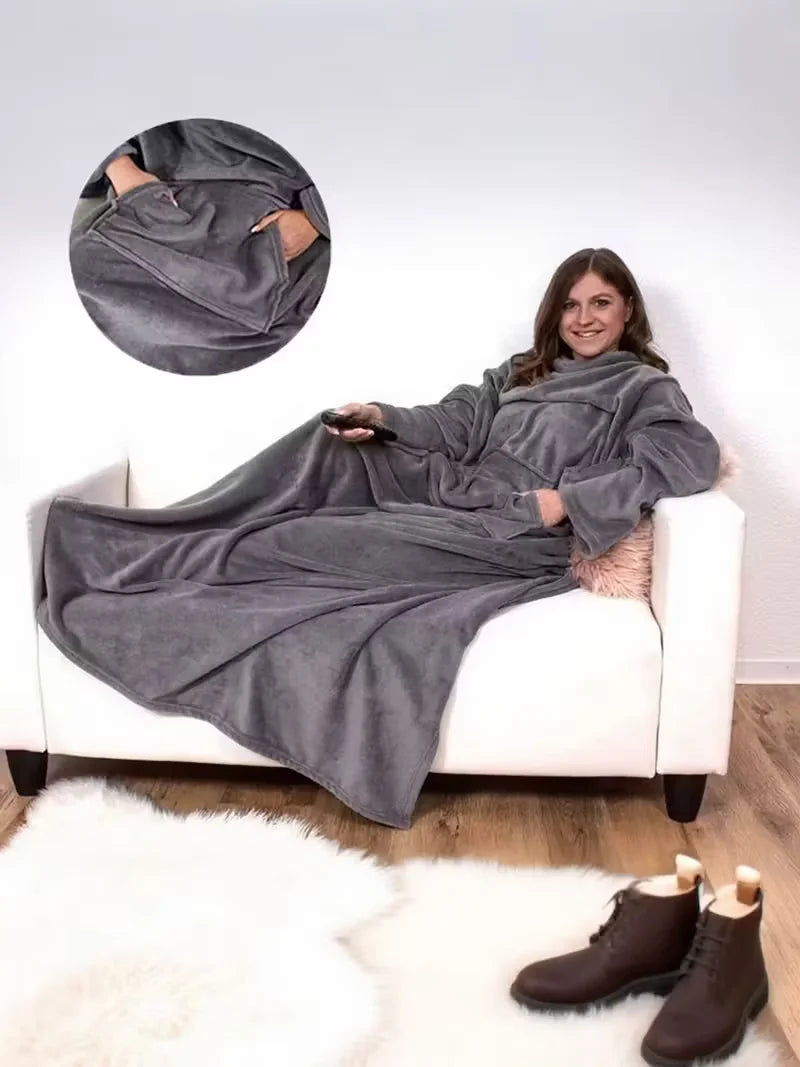Manta para adultos portátil para el hogar, manta multifuncional con bolsillo grande y manga perezosa, manta de franela antiestática, manta para sofá y TV AANHORA-SHOPPING