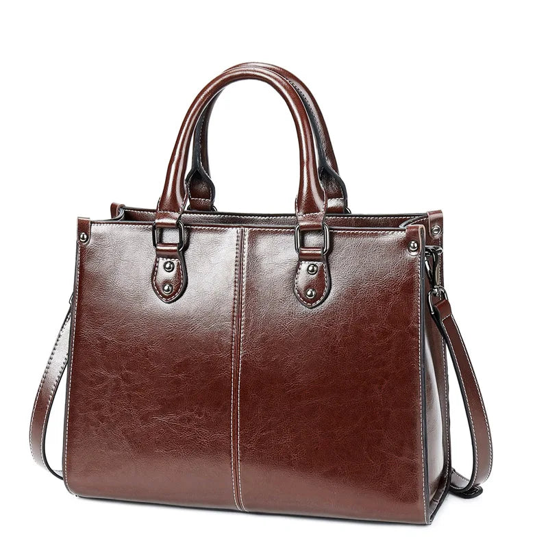 Bolso de mano de cuero genuino para mujer, bandolera de hombro, de piel de vaca encerada, estilo mensajero, tipo tote AANHORA-SHOPPING
