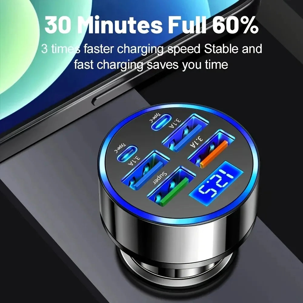 Car Charger 6 Ports Quick Charger QC3.0 Fast Charging Multi-function Adapters PD With Display Ambient Auto Sockets Accessories AANHORA-SHOPPING