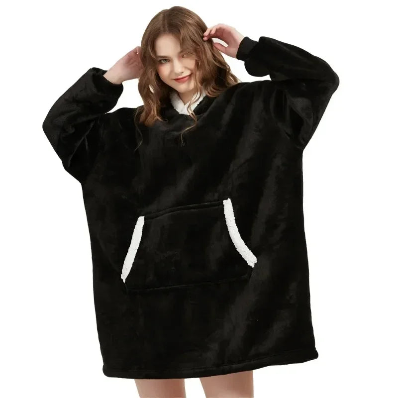 Sudaderas con capucha de invierno para hombre y mujer, jersey de lana gigante para TV, manta de gran tamaño con mangas, bata, mantas usables AANHORA-SHOPPING