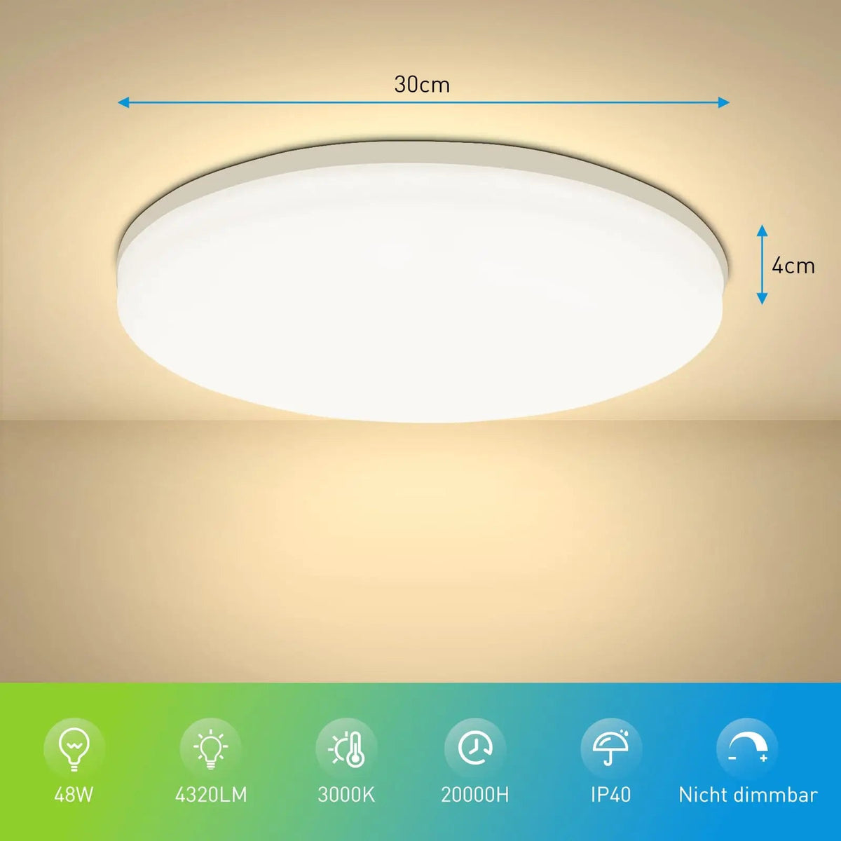 Lámpara de techo LED moderna, lámpara redonda de ahorro de energía para dormitorio, adecuada para sala de estar y dormitorio, luz LED interior AANHORA-SHOPPING