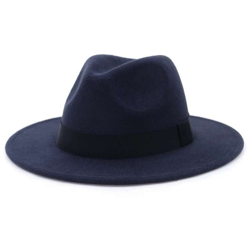 Sombrero Fedora Unisex de Ala Ancha de Fieltro con Banda Negra, Sombreros Panamá de Color Sólido para Mujeres y Hombres AANHORA-SHOPPING