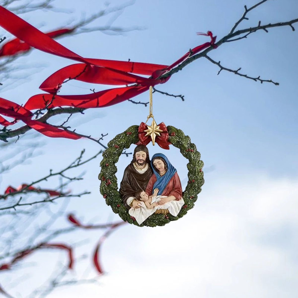 Colgante de árbol de Navidad de Natividad, adornos colgantes de Jesucristo, decoración de escena de Natividad interior acrílica de Año Nuevo para adorno de casa AANHORA-SHOPPING
