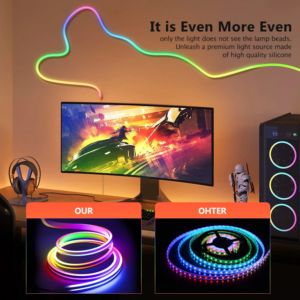 Tira de luces LED de neón, cinta Flexible con WiFi, Control por voz, 12V, RGBIC, color de ensueño, impermeable, efecto de búsqueda, Tuya, 3-20M AANHORA-SHOPPING