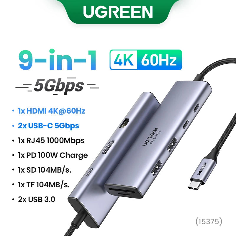 UGREEN USB Ethernet Adaptador 1000/100Mbps USB3.0/USB2.0 HUB USB a RJ45 USB Lan para Laptop PC Xiaomi Mi Box Nintendo Switch Lenovo Macbook Mac OS Windows Linux USB-C HUB USB-A Tarjeta de Red Gigabit Internet Adaptador AANHORA-SHOPPING
