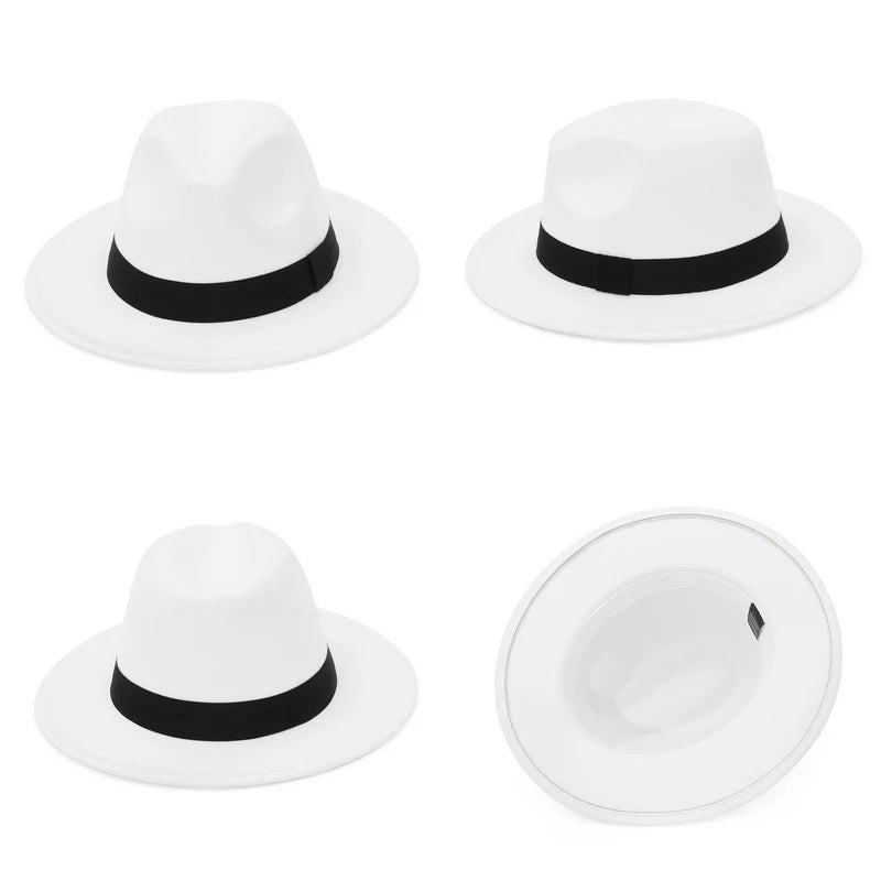Sombrero Fedora Unisex de Ala Ancha de Fieltro con Banda Negra, Sombreros Panamá de Color Sólido para Mujeres y Hombres AANHORA-SHOPPING