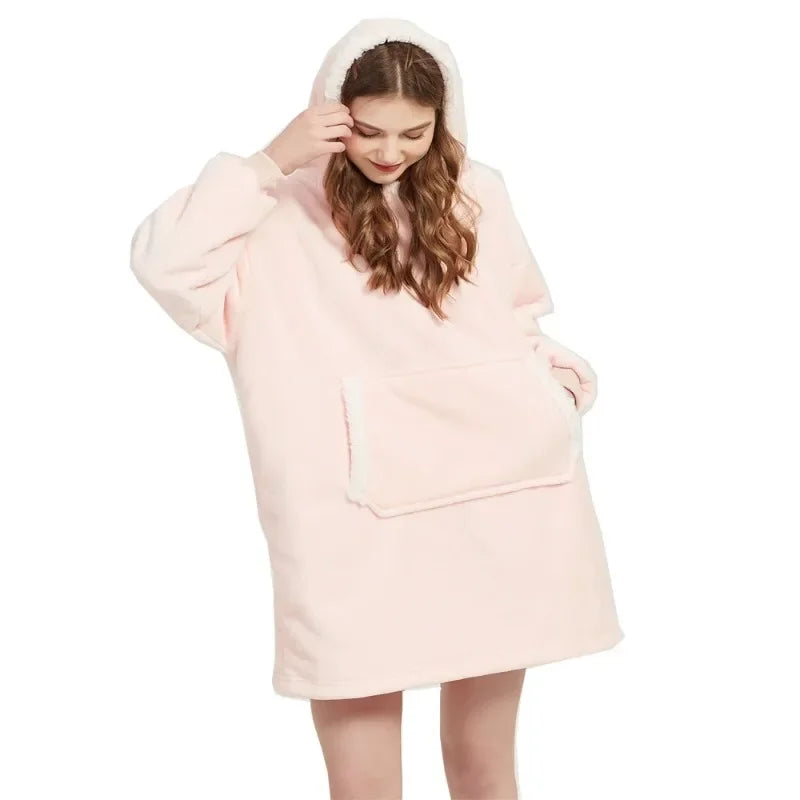 Manta de invierno con capucha para mujer, mantas cálidas de gran tamaño, jersey de felpa de microfibra de 850 gramos, bata, manta polar, sudadera AANHORA-SHOPPING