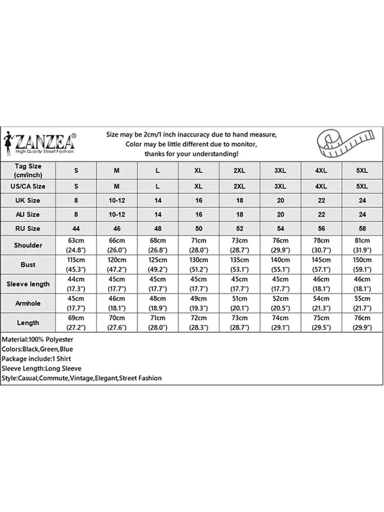 2025 ZANZEA camisas elegantes de otoño para mujer, Tops informales con bolsillos de manga larga, ropa de calle de trabajo para mujer, blusa lisa, Blusas femeninas AANHORA-SHOPPING