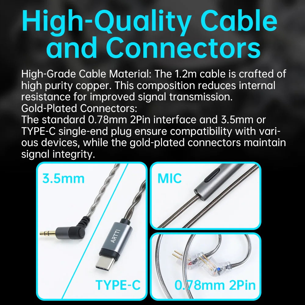 Auriculares Intrauditivos ARTTI R3 con Controlador Dinámico de 10 mm con Revestimiento de Berilio, Auriculares HIFI con Cable Desmontable de 0.78 2 Pines/Tipo-C AANHORA-SHOPPING