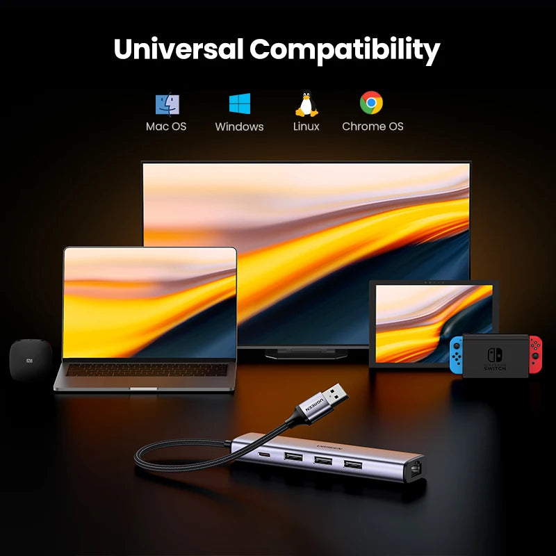 UGREEN USB Ethernet Adaptador 1000/100Mbps USB3.0/USB2.0 HUB USB a RJ45 USB Lan para Laptop PC Xiaomi Mi Box Nintendo Switch Lenovo Macbook Mac OS Windows Linux USB-C HUB USB-A Tarjeta de Red Gigabit Internet Adaptador AANHORA-SHOPPING