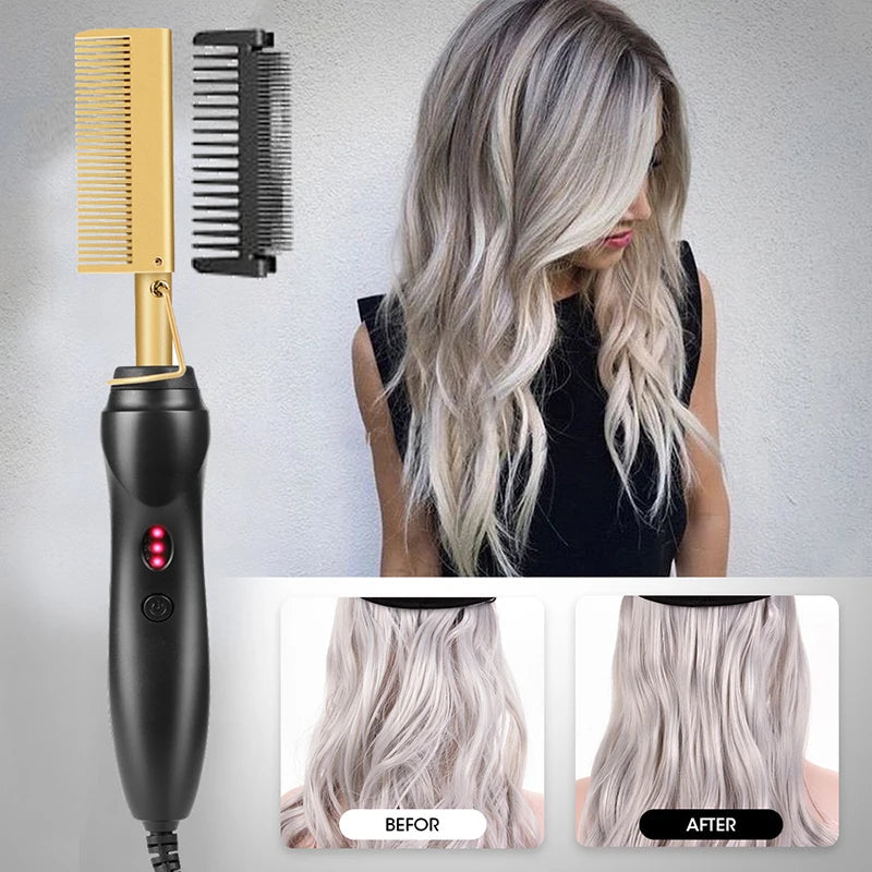 Professional Electric Ceramic Ionic Hair Straighten Straightener Brush Hot Comb Pressing Electric Hot Comb Hair Straightener AANHORA-SHOPPING